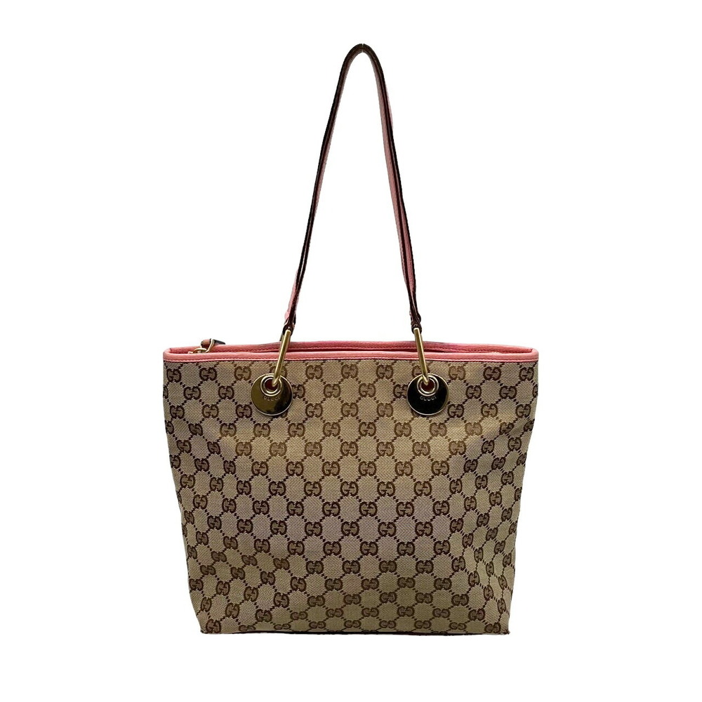 GUCCI Shoulder Bag GG Canvas Beige Leather Pink Tote
